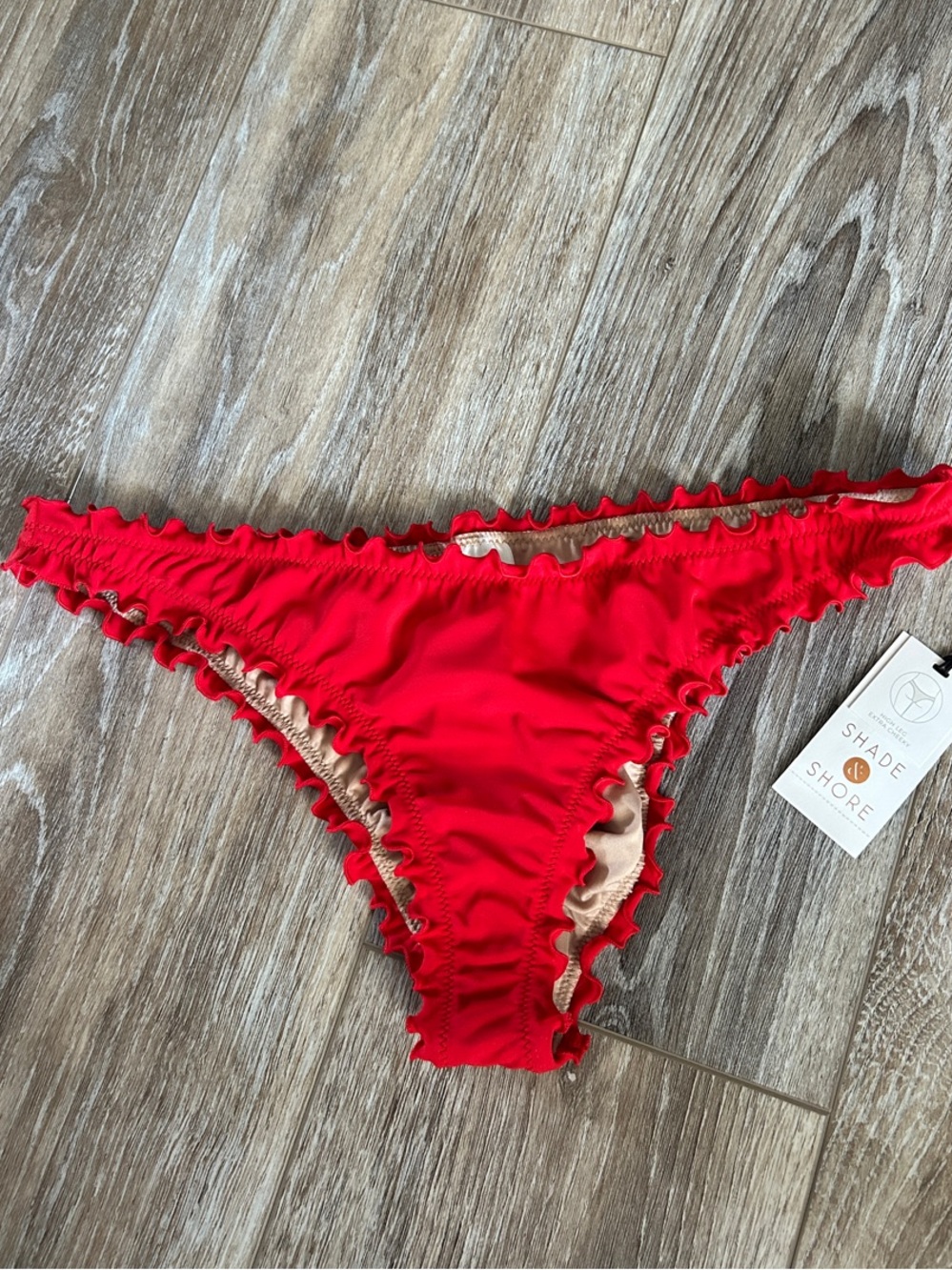 Shade & Shore Bright Red Ruffled Bikini Bottom